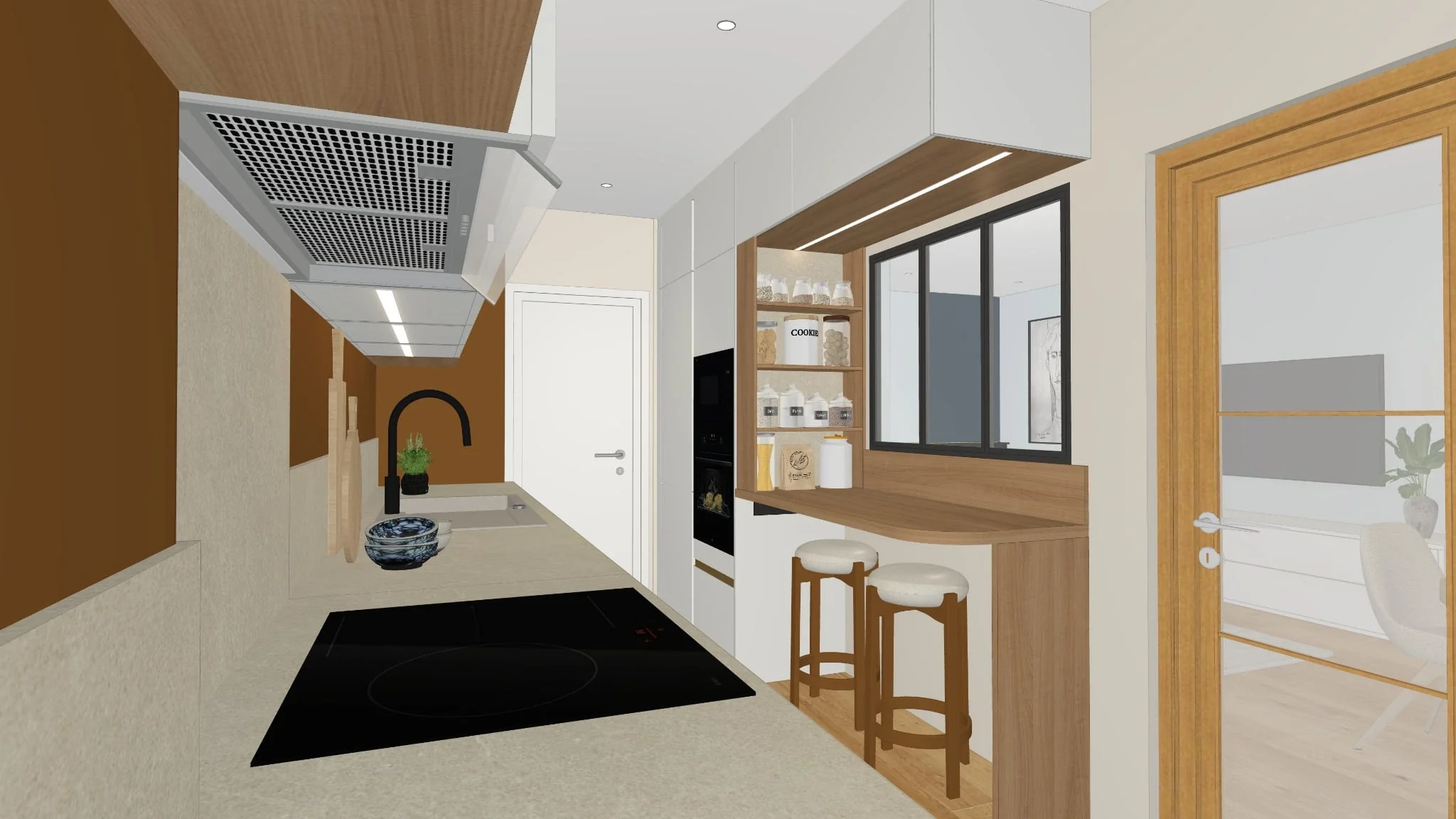 Export 3D brut : Cuisine en longueur